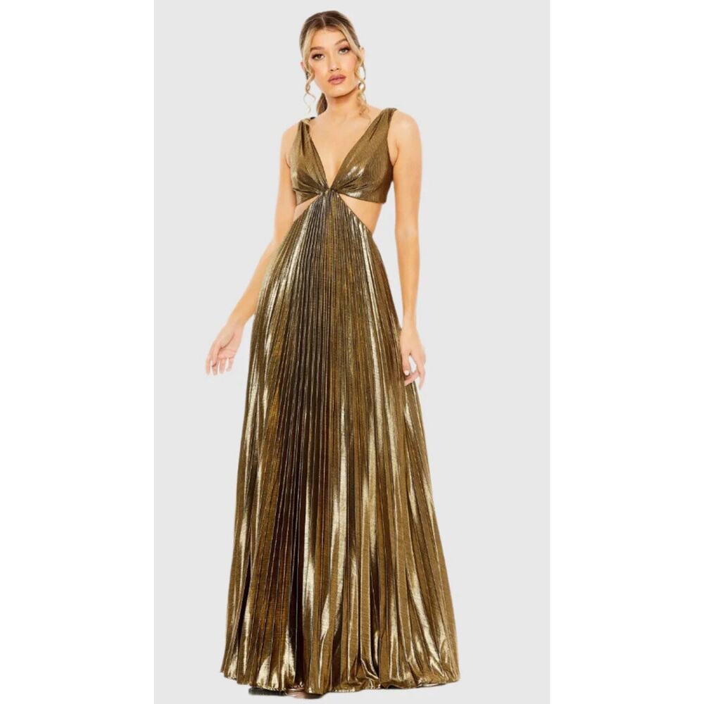 Mac Duggal Gold Pleated Gown